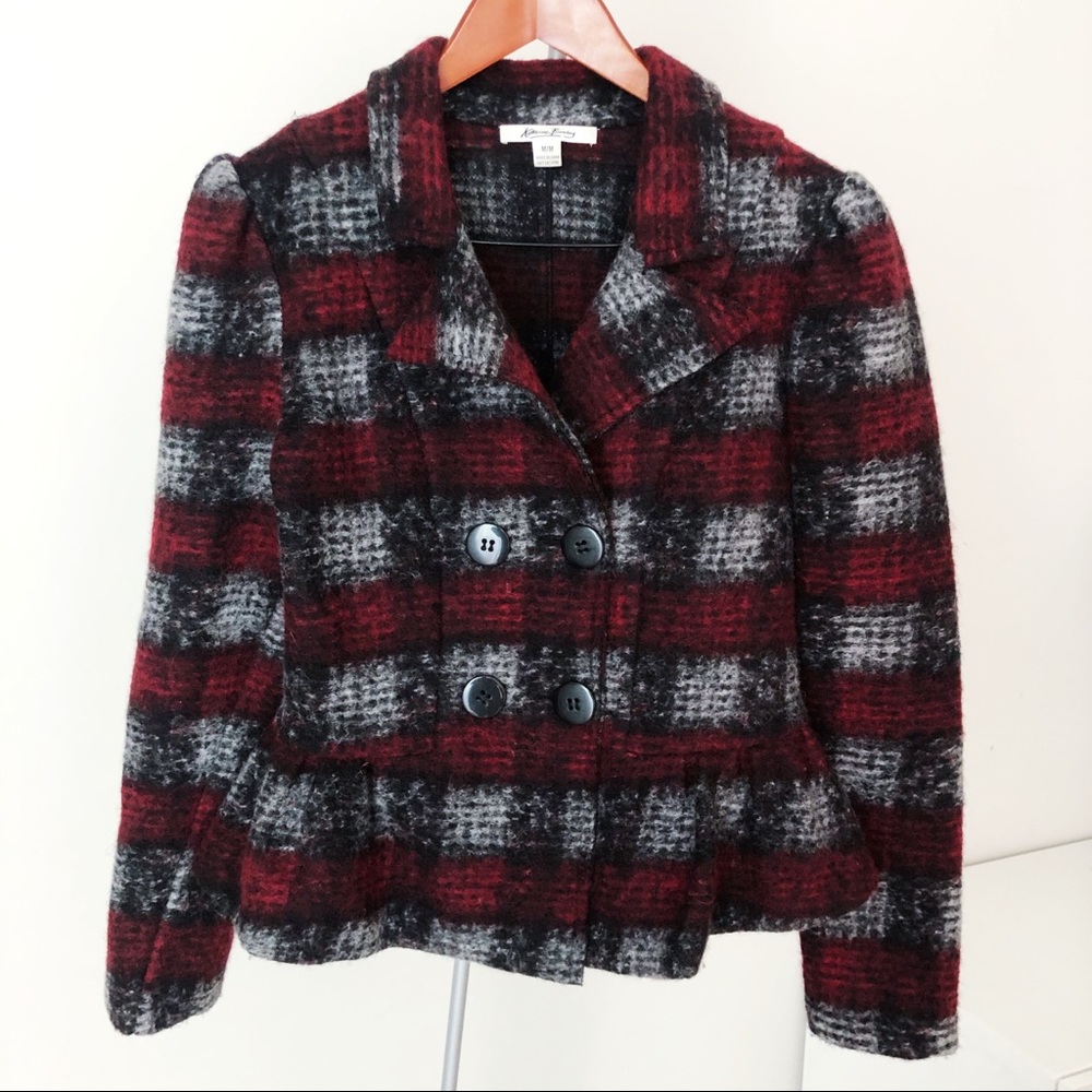 NWOT Red Black Grey Plaid Button Up Coat Jacket
